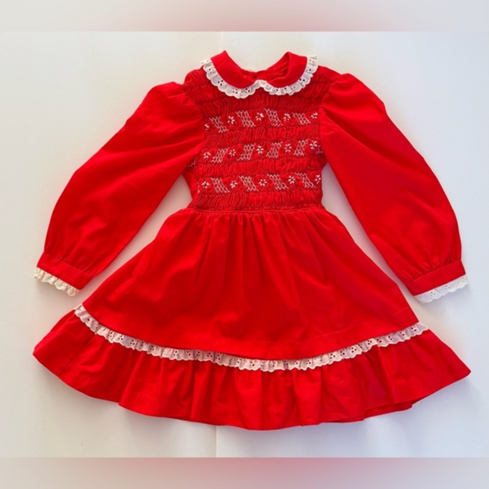 Vintage Red Smocked Holiday Dress‎ Classic spring wedding see description